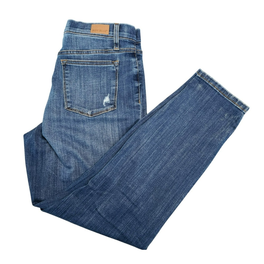 Judy Blue Boyfriend Fit Pull On Distressed Jeans Medium Wash JB88369 DK 7/28
